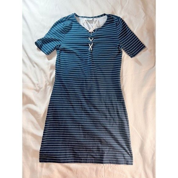 HiHo Striped Print Rope Tie Cotton/Spandex Dress XS Sailing Outfit Short Sleeve - Picture 1 of 7